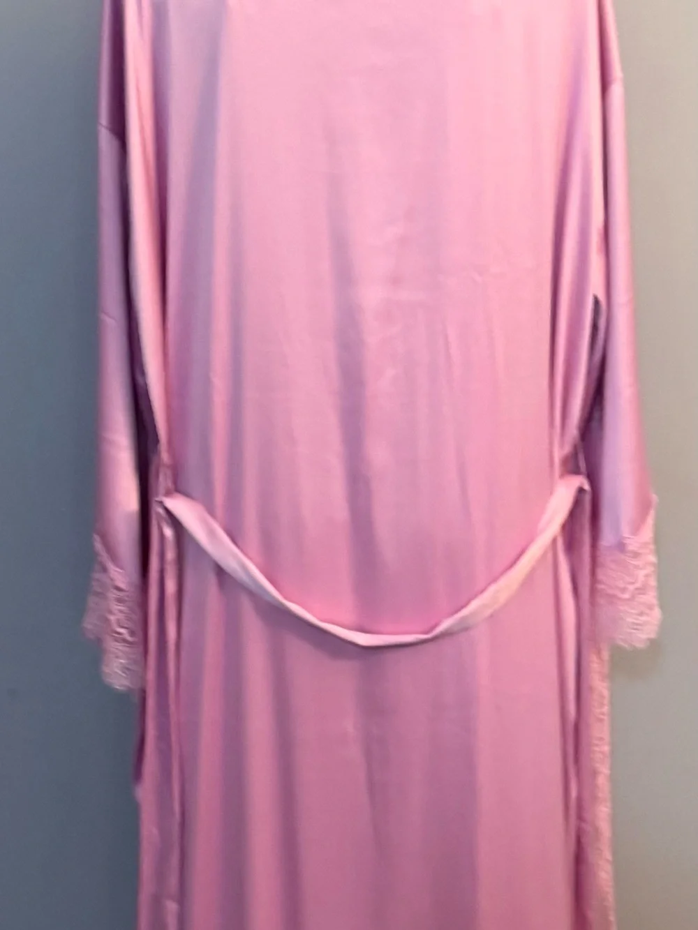 Victoria Secret Long Satin Pink Lace Trim Satin Nightgown & Robe Set